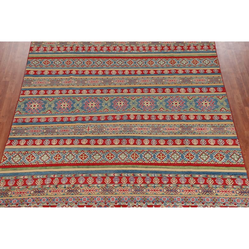 Hand Knotted Oriental 100% Wool Carpet Traditional Geometric Multi-Colored Kazak Area Rug - 11' 9'' X 8' 3''