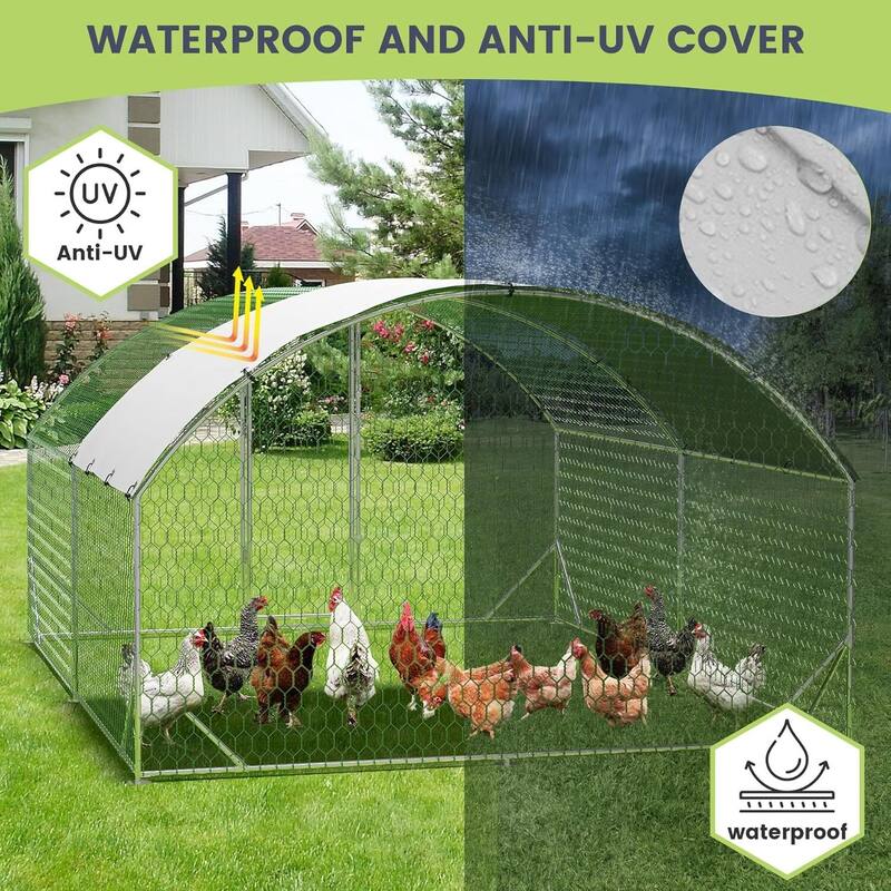 Waterproof Metal Chicken Run, Walk-in Poultry Cage for Yard, Farm