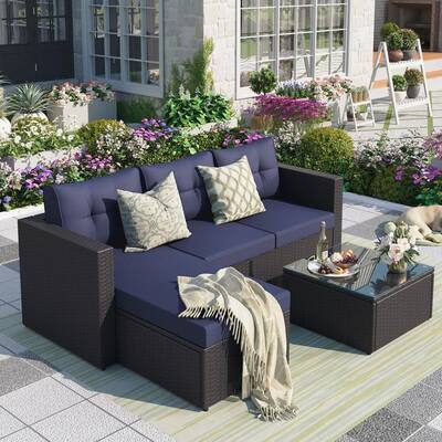 Outdoor Rattan Wicker 5-Piece Patio Furniture Sets Sectional Sofa Set with Coffee Table