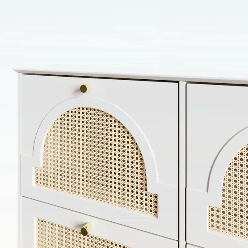Elegant Entryway Shoe Cabinet with 4 Flip Drawers,with Rattan Doors and Hooks