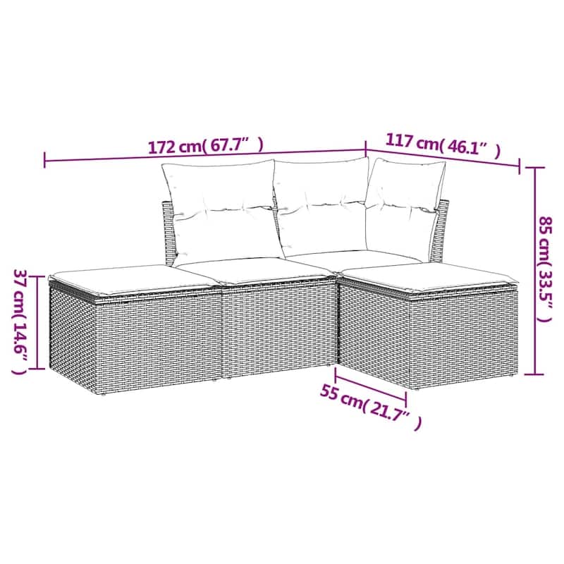 vidaXL Garden Sofa Set Brown PE rattan Medium Modular Garden Sofa Set - 21.7 x 21.7 x 14.6