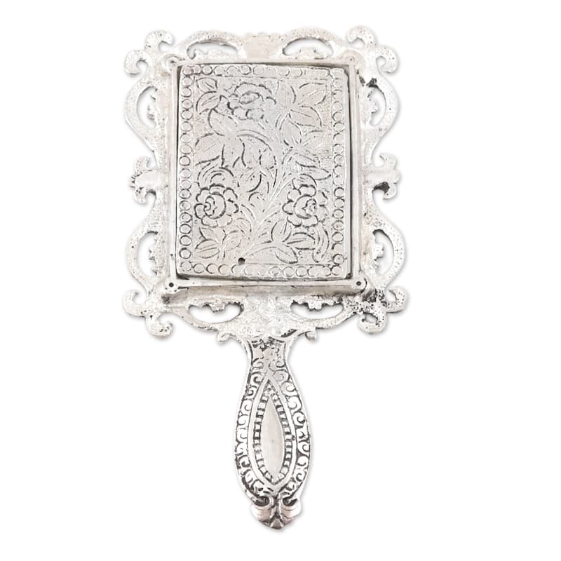 Novica Handmade Floral Splendor Aluminum Hand Mirror