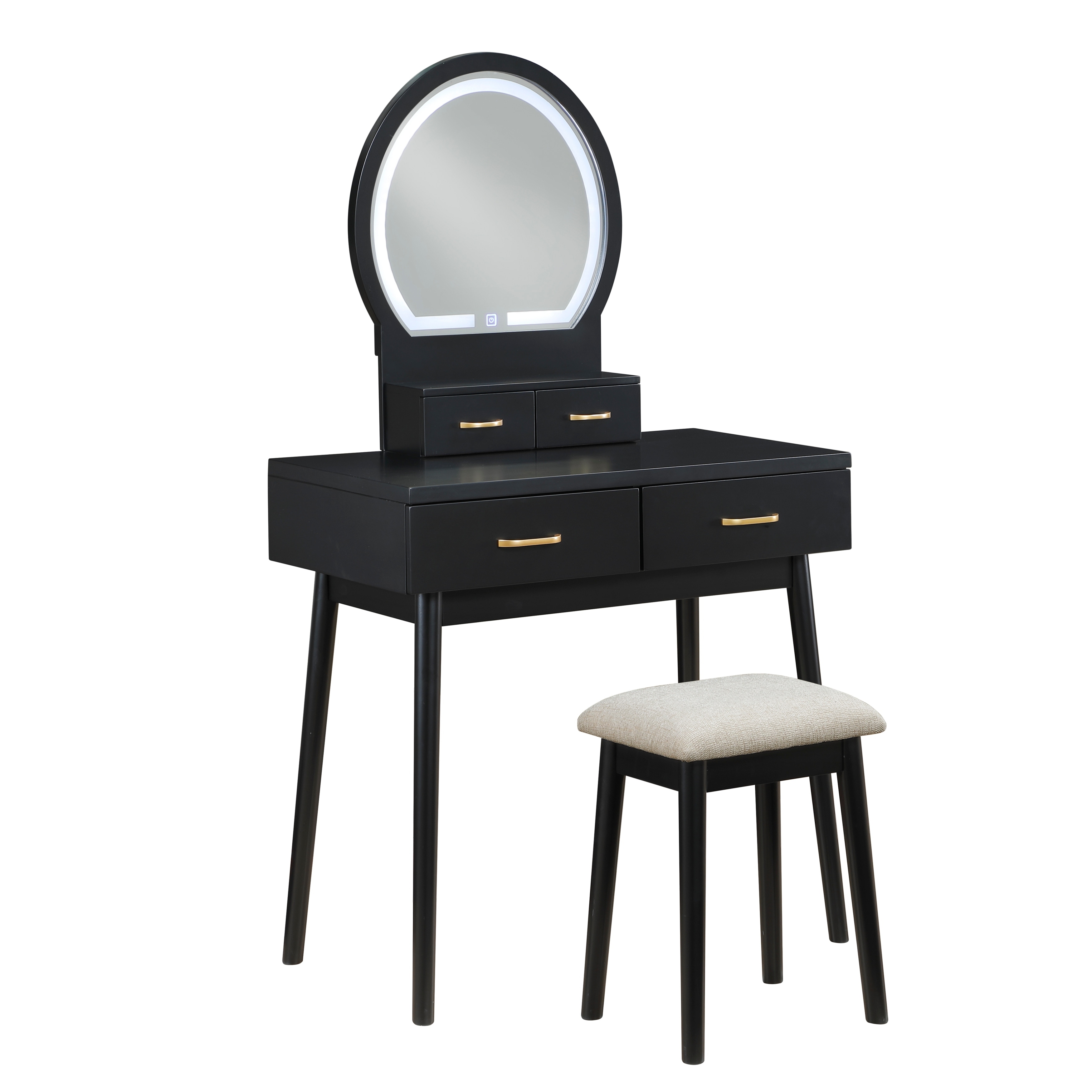 Beautiful Finish Vanity Dresser With Mirror And Stool Set Storage Drawers Furniture 1Pc Led Mirror