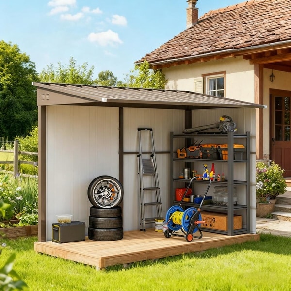 GDFStudio - Outdoor Lean-To Metal Storage Shed with Lockable Doors