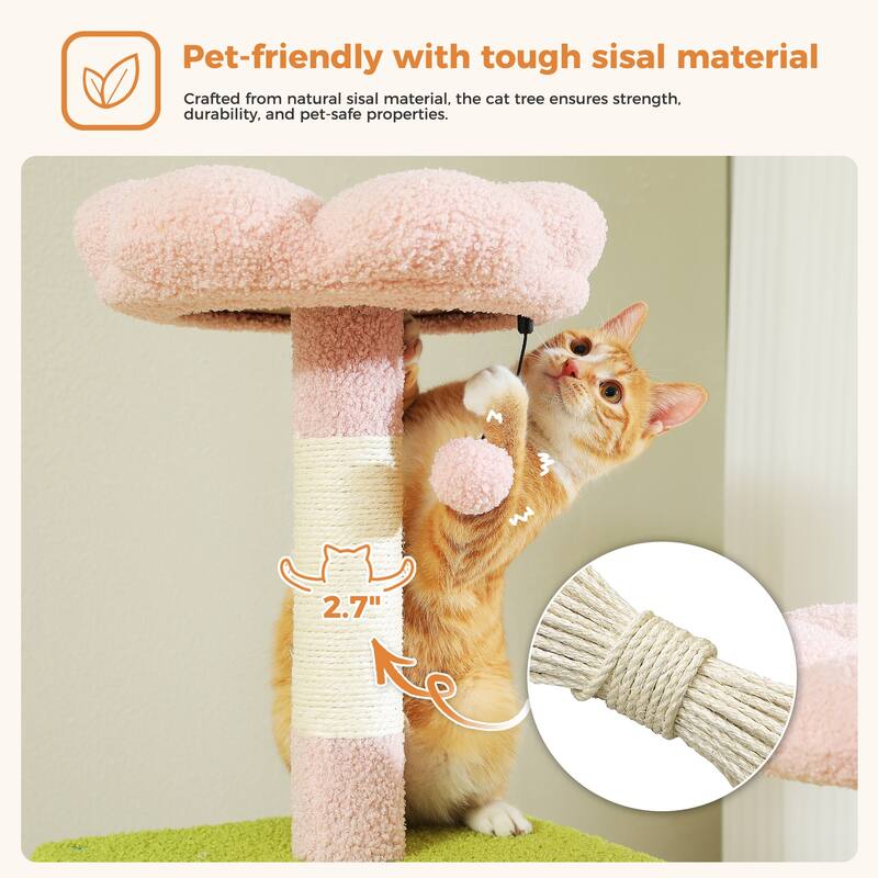 Multi-Level Indoor Large Cat Tree Scratching Post with 2 Perches, 2 Condos, Hammock and 2 Pompoms