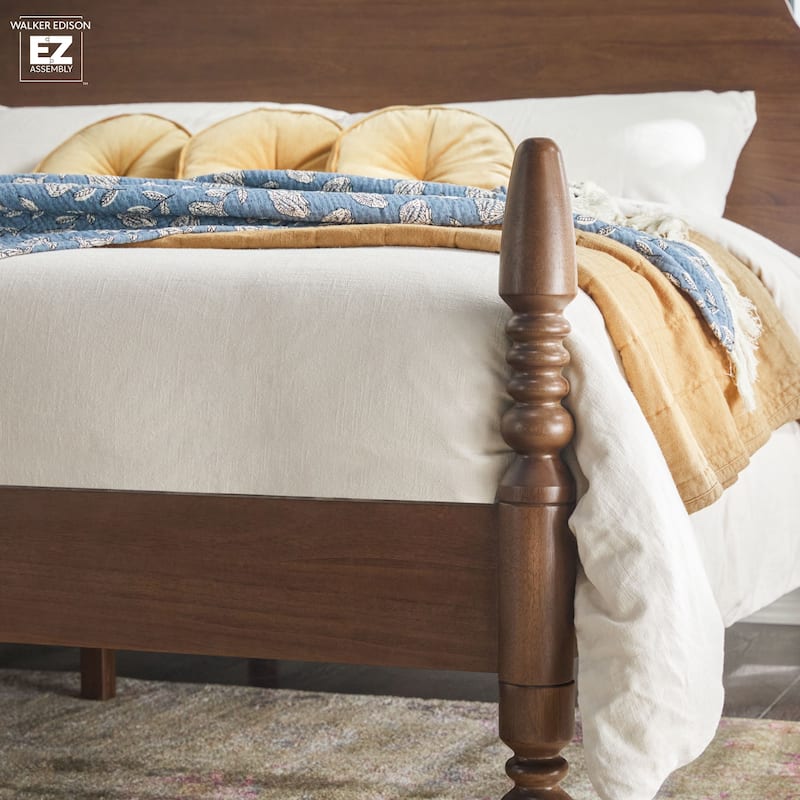 Walker Edison Easy Assembly Solid Wood King Bed with Wood-Turning Detail