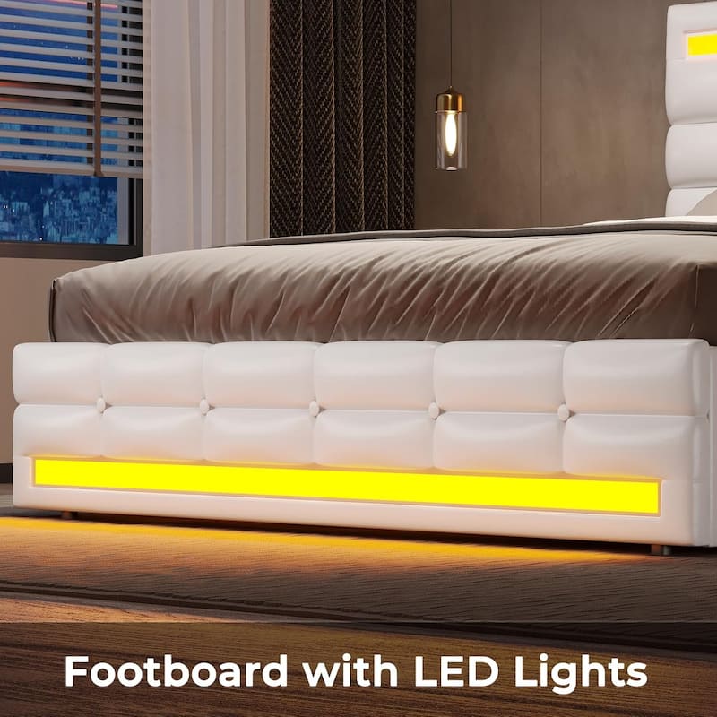 LED Bed Frame Platform Bed 2 USB Ports 4 Storage Drawers