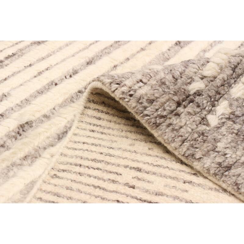 ECARPETGALLERY Hand-knotted Tangier Cream, Grey Wool Rug - 5'1 x 8'0