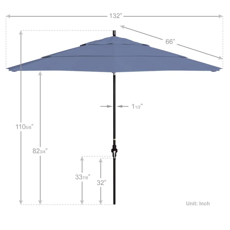 California Umbrella 11' Rd Golden State Series Patio Umbrella Bronze Aluminum Frame Crank Lift Collar Tilt Sunbrella