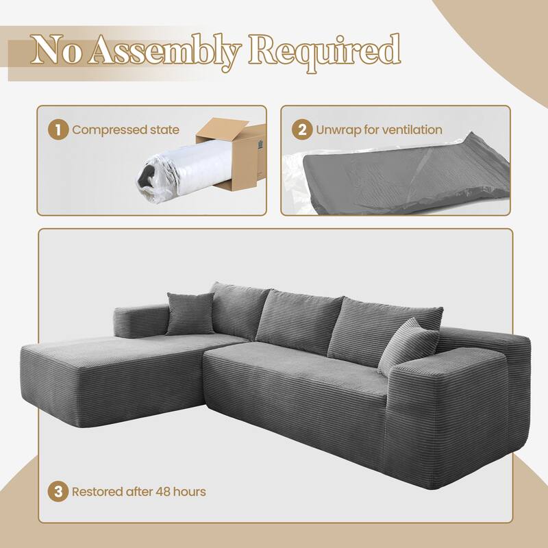 HOOOWOOO Modern L-Shaped Sectional Sofa Corduroy Upholstery Couch with Pillows