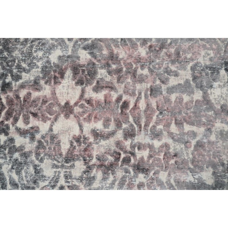 Hand Knotted Oriental Viscose Silk Carpet Modern Floral Greys & Charcoal Abstract Area Rug - 6' 11'' X 5' 6''