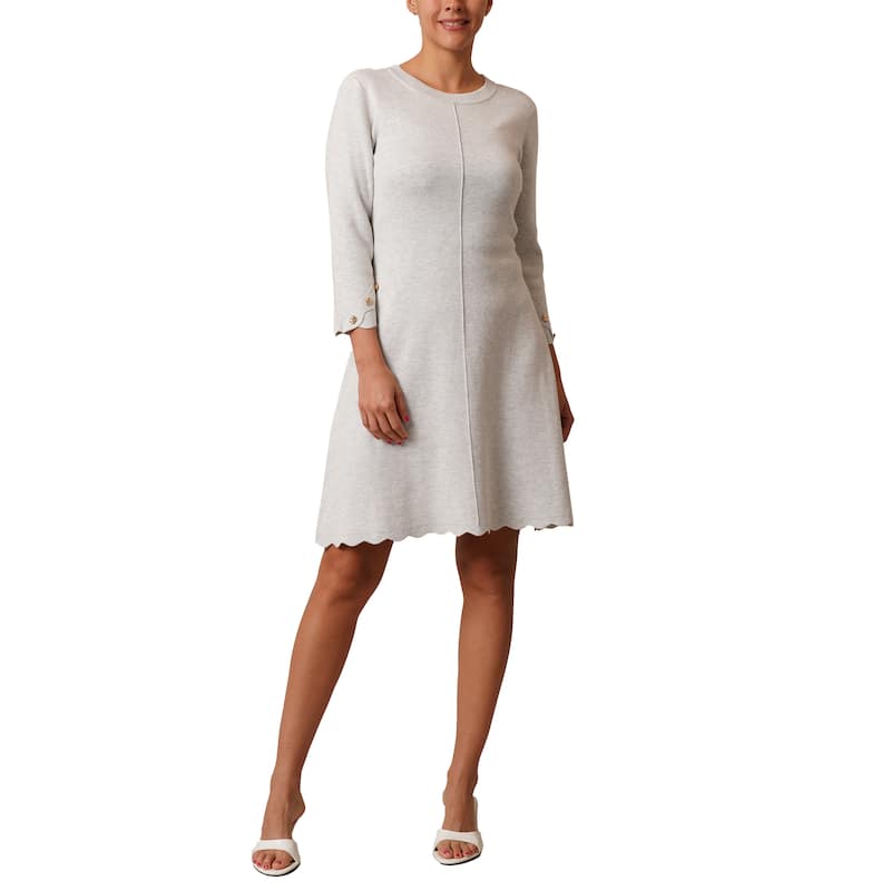 Cyrus Scalloped Sweater Dress - L - Silver Htr Grey