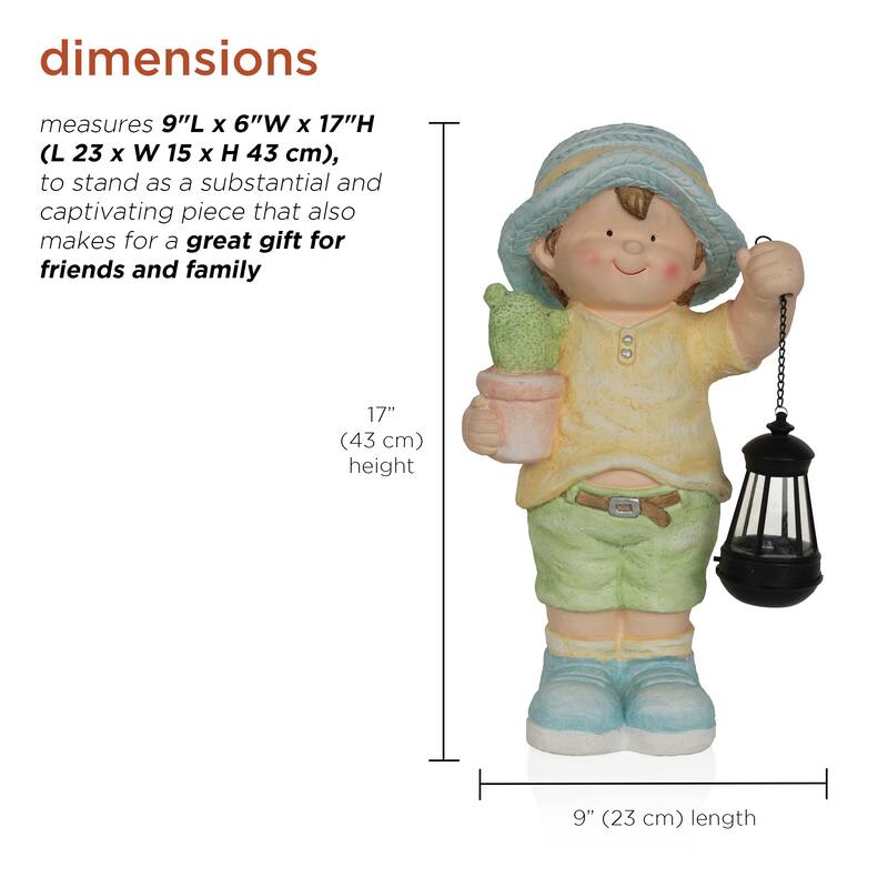 Solar Boy Statue Holding Lantern With LED Light