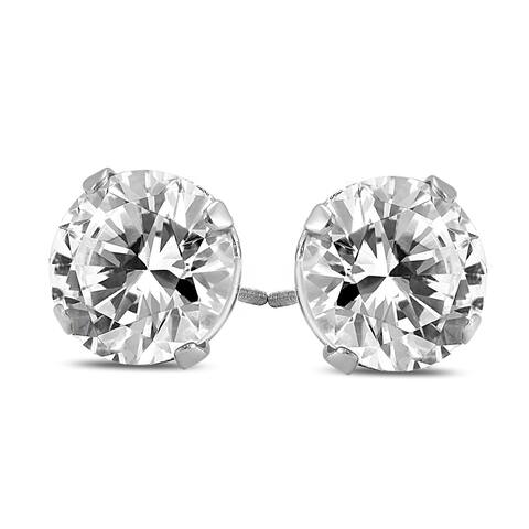 AGS Certified (H-I Color, SI1-SI2 Clarity) 3/4 Carat TW Round Diamond Solitaire Stud Earrings in 14K White Gold
