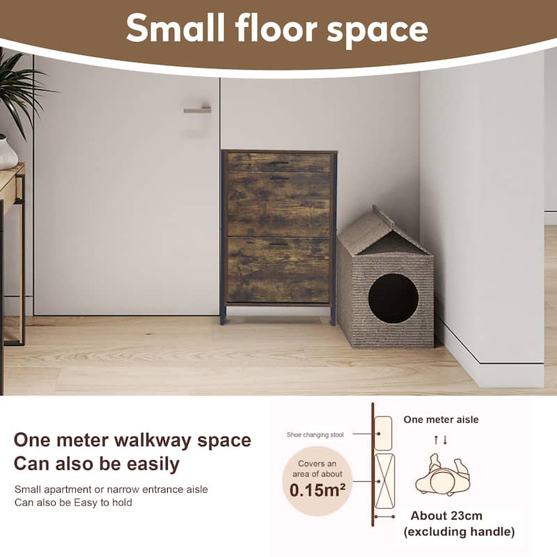 Wood Hidden Shoe Cabinet with 2 Flip Drawers for Hallway