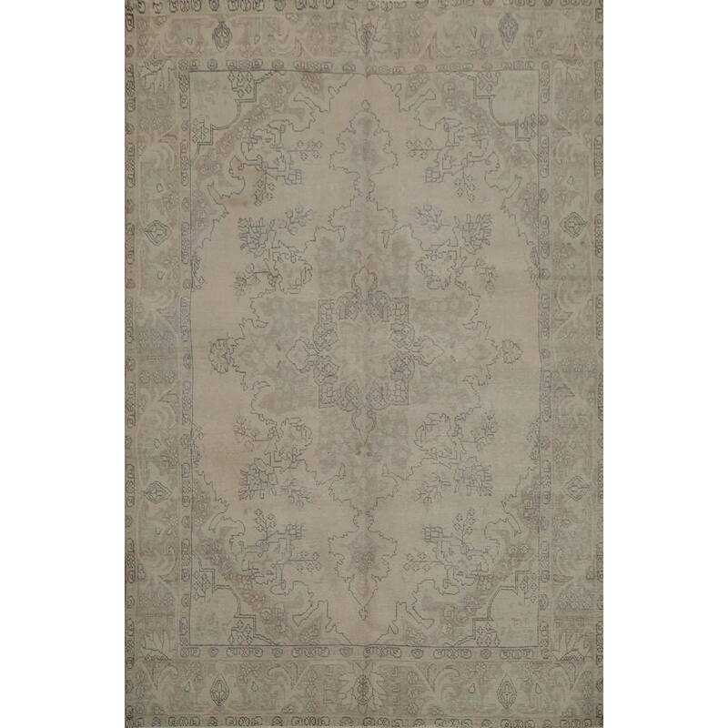 Hand Knotted Oriental 100% Wool Carpet Traditional Medallion Beige & Ivories Tabriz Area Rug - 9' 4'' X 6' 8''