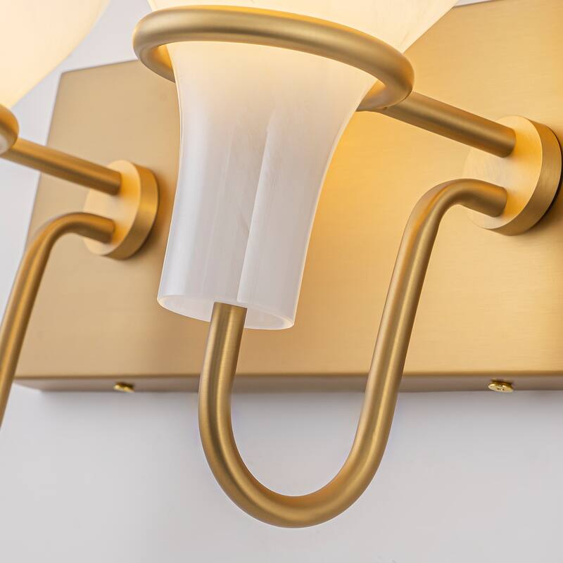 Modern Gold Vanity Light with Clouded Glass Bulb-Vase Shades Bathroom