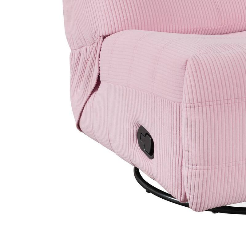 Gea 35 Inch Swivel Recliner Chair, Tufted, Pink Corduroy, Solid Wood