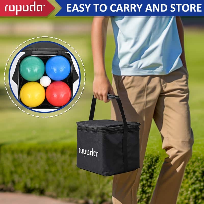 ROPODA 90mm Bocce Ball Set with 8 Balls, Pallino, Case and Measuring Rope