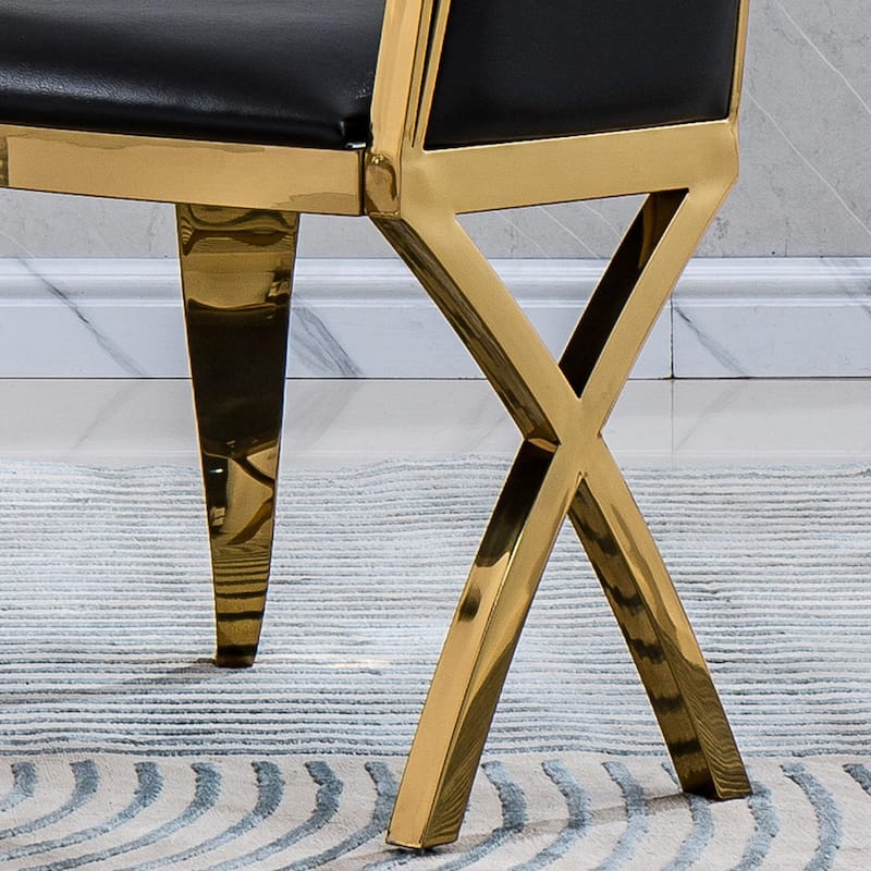 Set of 2 Leatherette/Velvet Unique Design Backrest Dining Chair with Stainless Steel Legs