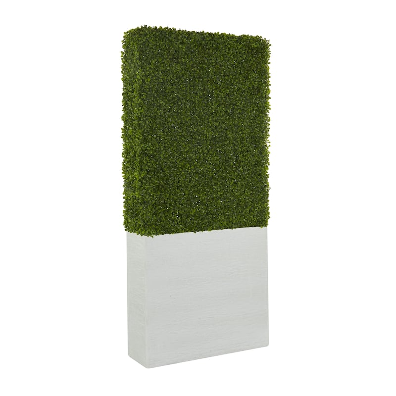 Faux Foliage Boxwood Hedge Tall Topiary with Realistic Leaves and Black or White Planter Box - Green - Roche River Decor - White - 66"H
