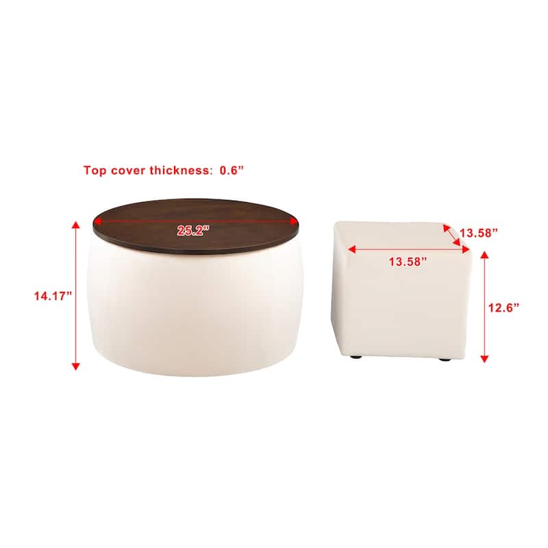 Round Ottoman Set with Storage, 2 in 1 combination