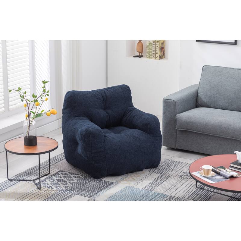 Tufted Deep Seat Bean Bag Chair, High-Density Foam Filler Lazy Floor Sofa, Single Sofa Chair with Curved Armrests