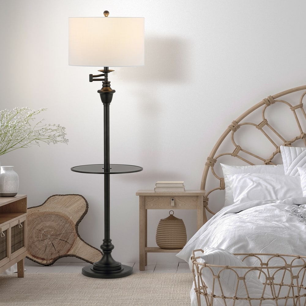 Luce 60" Metal/Glass LED Side Table and Floor Lamp, Chrome by JONATHAN Y - 60" H x 16" W x 16" D