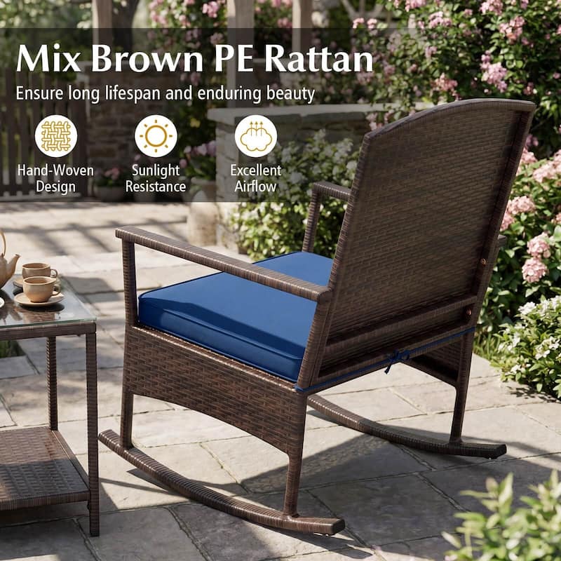 Costway 3 Piece Patio Rocking Set Wicker Rocking Chairs with 2-Tier - See Details