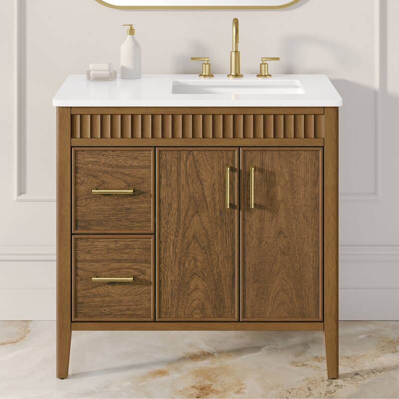 Juliette Warm Walnut Bathroom Vanity with White Quartz Top