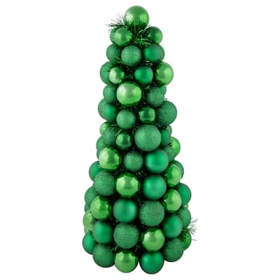 3-Finish Shatterproof Ball Christmas Tree with Tinsel - 15.75" - Green