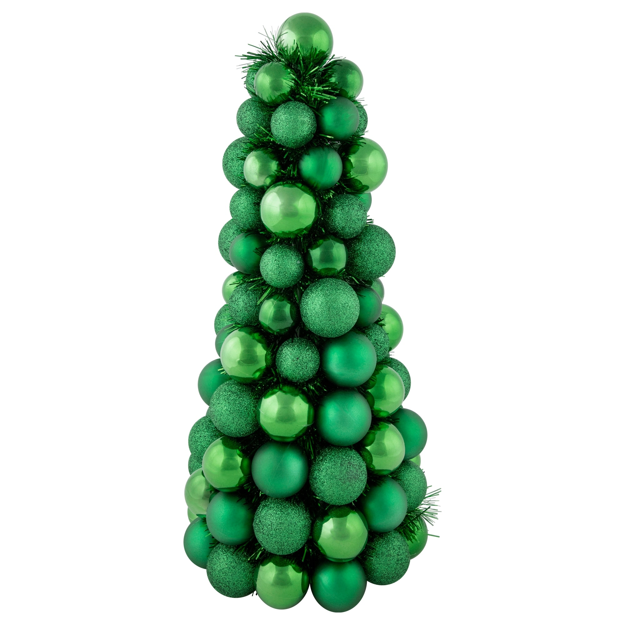 15.75" Green 3-Finish Shatterproof Ball Christmas Tree with Tinsel