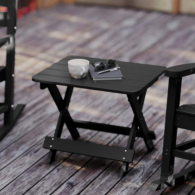 Commercial Grade All-Weather Portable Folding Adirondack Side Table - Black