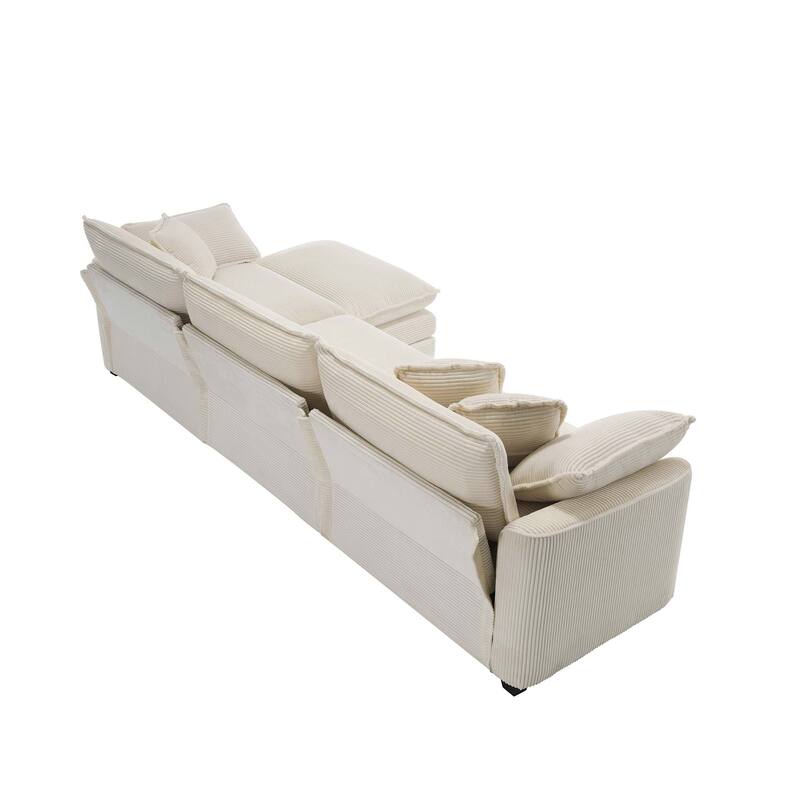 Beige 115" Corduroy Modular L-Shaped Sectional Sofa with Ottoman