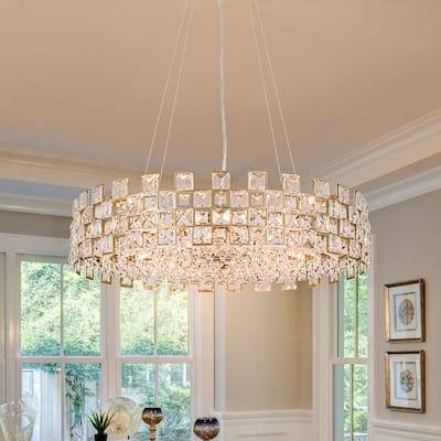 Modern 8-Light Crystal Chandelier 23 in. Drum Kitchen Island Pendant - W22.8" x H5.12"