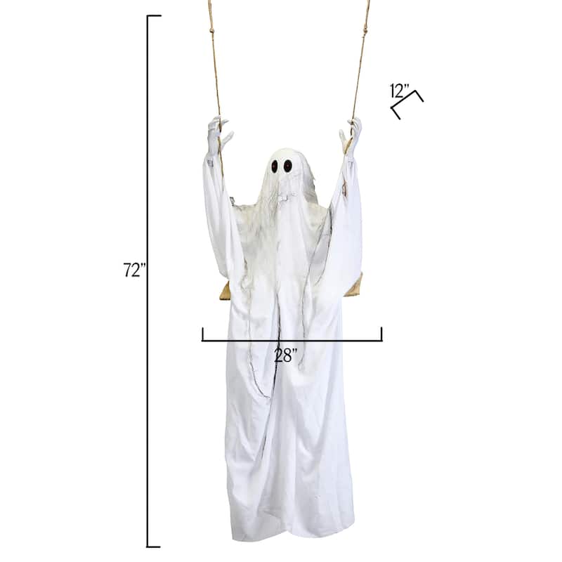 72" Lifesize Hanging Halloween Animated Shaking Ghost on Swing