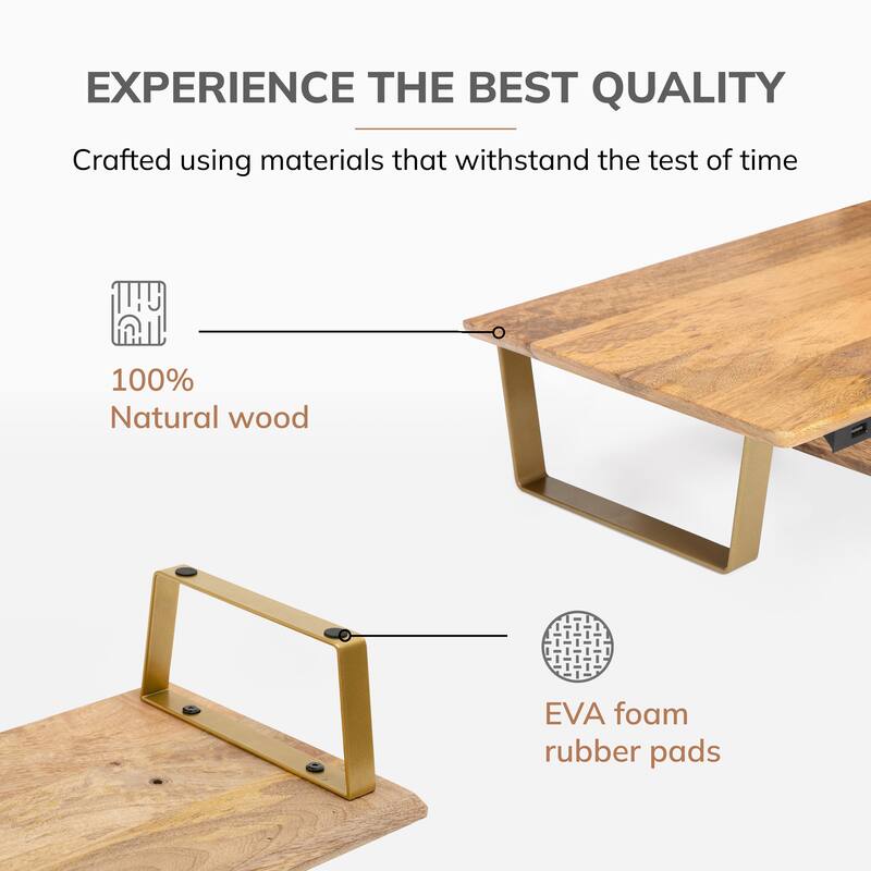 Jani Wood Monitor Stand Riser Desk - Ergonomic Design Stand, Desktop Organizer Table for Home, Office Workspace, Gaming Desk