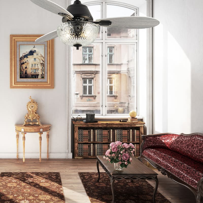 Maisie River of Goods 3-blade 42-inch Modern Indoor Ceiling Fan with Clear Hand-Cut Glass Globe Shade and Remote Control