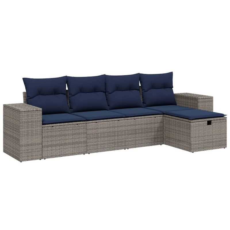 vidaXL Patio Sofa Set with Cushions Outdoor Conversation Furniture Poly Rattan - 21.7" x 24.4" x 27.2"