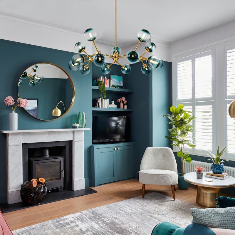 15-Light Modern Glam Linear Sputnik Gradient Blue Glass Globe Bubble Branch Chandelier