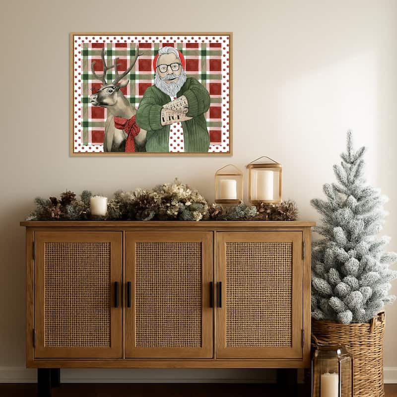 Hipster Santa Collection A by Grace Popp (30 x 23 in.), Framed Canvas Wall Art Print - Sylvie Natural