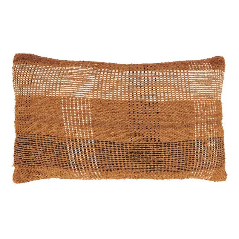 Rustic Charm Plaid Throw Pillow - 12"x20" - Cover Only - Rust