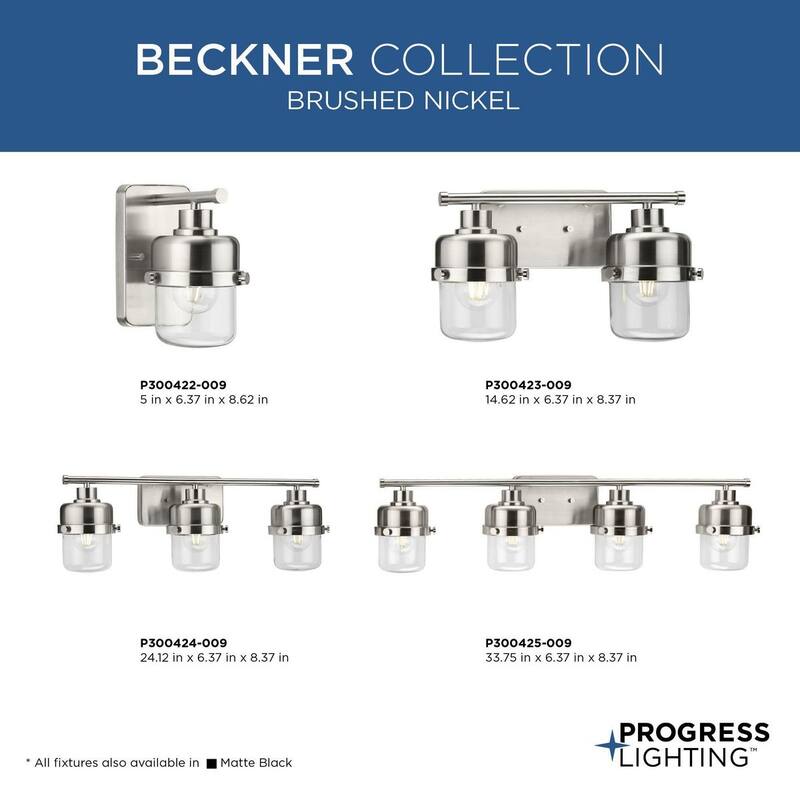 Beckner Collection Four-Light Brushed Nickel Clear Glass Urban Industrial Bath Light - 33.75 in x 6.37 in x 8.37 in