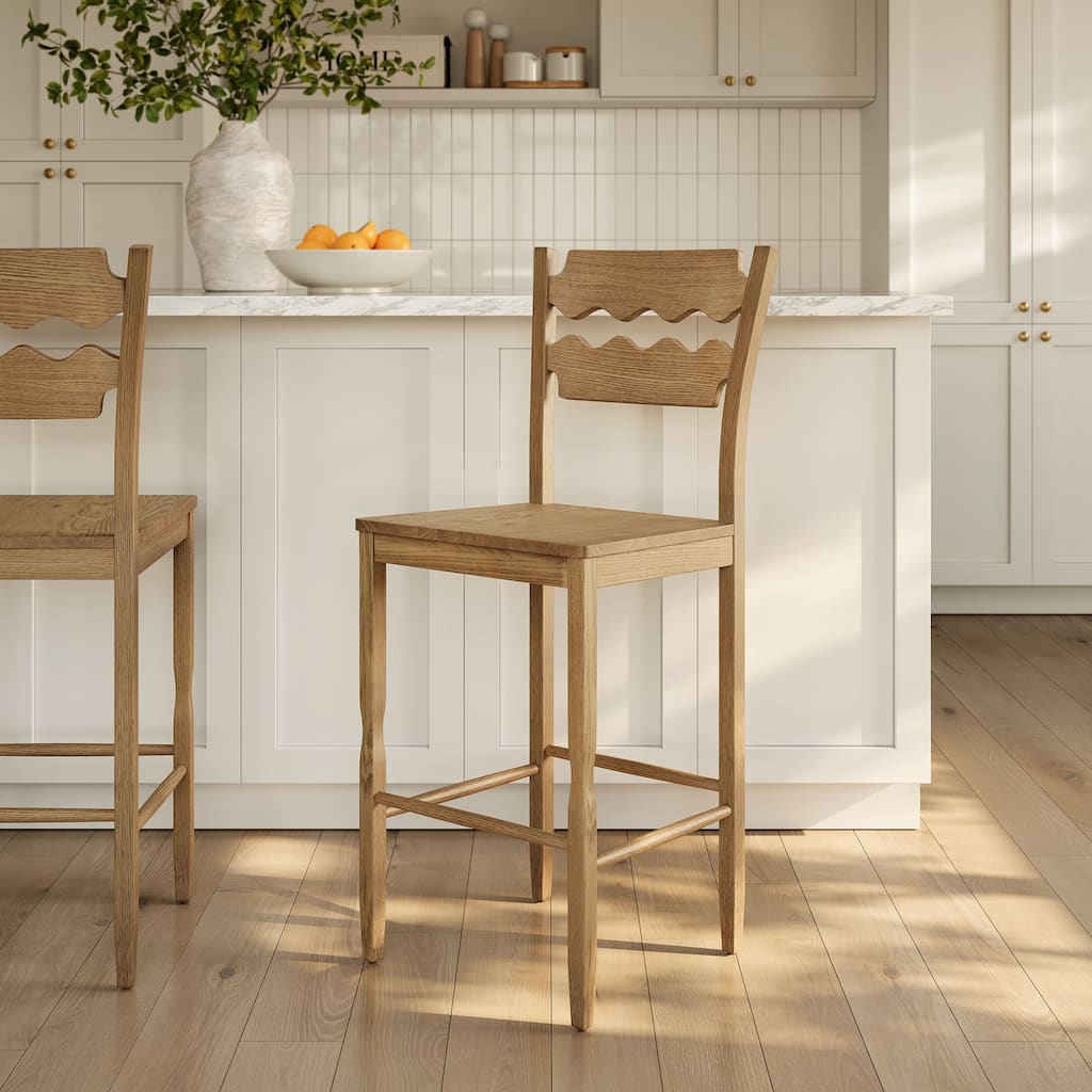Jax Oak Wood Bar Stool With Wavy Razor Back
