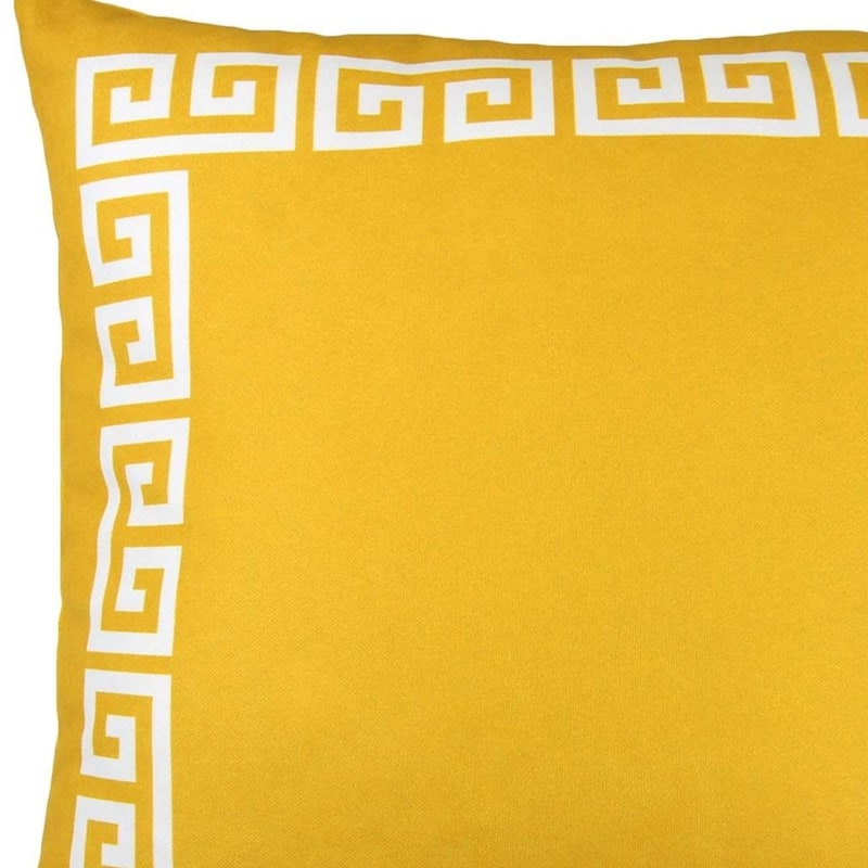 HomeRoots Yellow and White Greek Key Bordered Throw Pillow