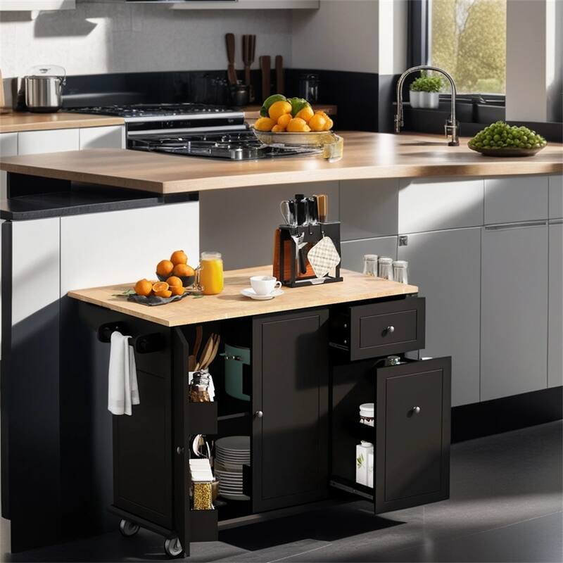 Rolling Kitchen Cart with Internal Storage Rack and Pull Out Cabinet - N/A
