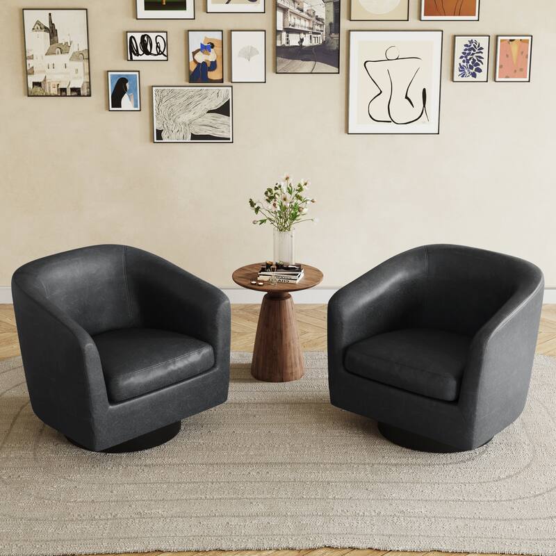 2 Set 360°Swivel Fabric Accent Chairs Barrel Armchairs