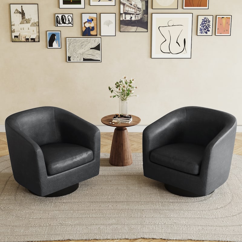 Faux Leather Accent Barrel Chair with Swivel Base