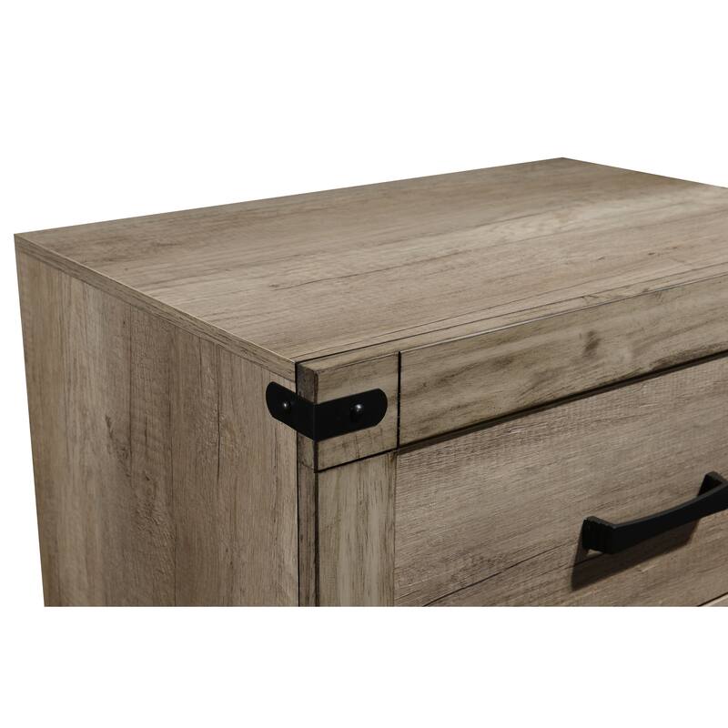Contemporary Tall Two Drawer Nightstand, Rustic Brown Finish