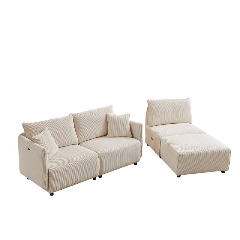 106.3" Corduroy Modular Sectional Sofa (Set of 2) with USB-C & 4 Cushions